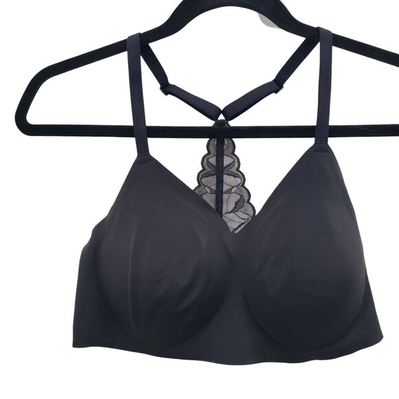 True & Co Adjustable Lace Racerback Bralette‎ Black Smooth Wireless Bra Size L - Picture 1 of 7